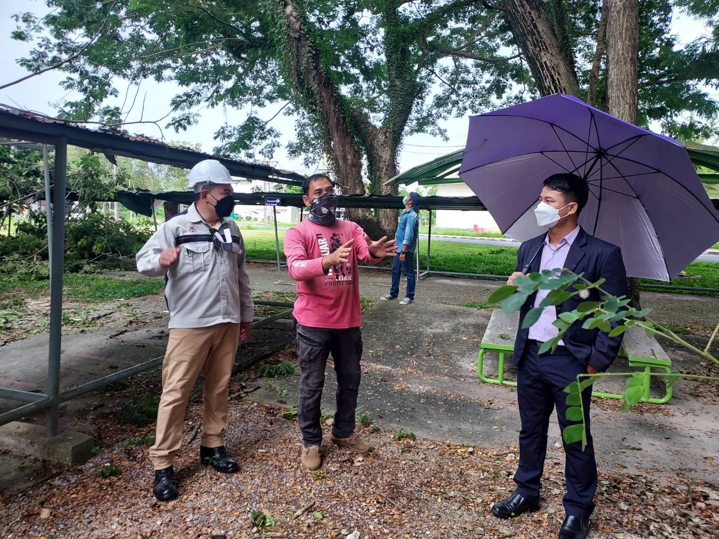 ผู้บริหารลงพื้นที่ตรวจติดตามงานตัดกิ่งต้นจามจุรีในเขตหอพักนักศึกษา