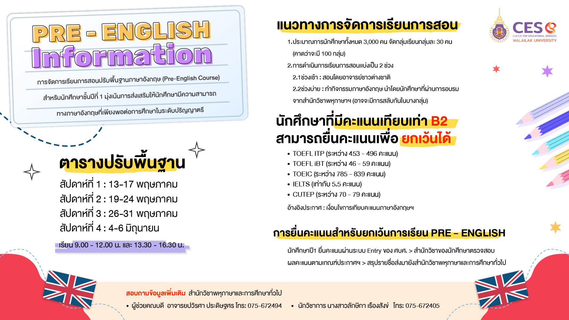 ส่วนส่งเสริมและพัฒนานักศึกษา ร่วมกับ สำนักวิชาพหุภาษาและการศึกษาทั่วไป ได้จัดกิจกรรม "WU Pre-English Kickoff"